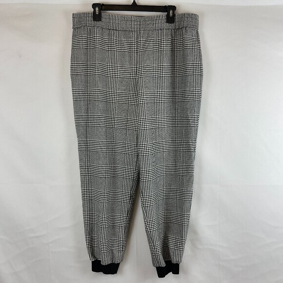 Alice & Olivia Houndstooth Classics Pants 14 Black White Elastic Waist Jogger - Picture 1 of 10